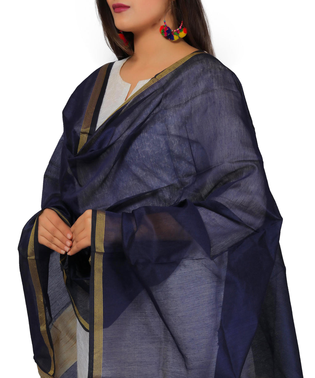 Banarasi Solid Cotton Silk Dupatta-Blue