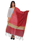 Banarasi Solid Cotton Silk Dupatta-Red