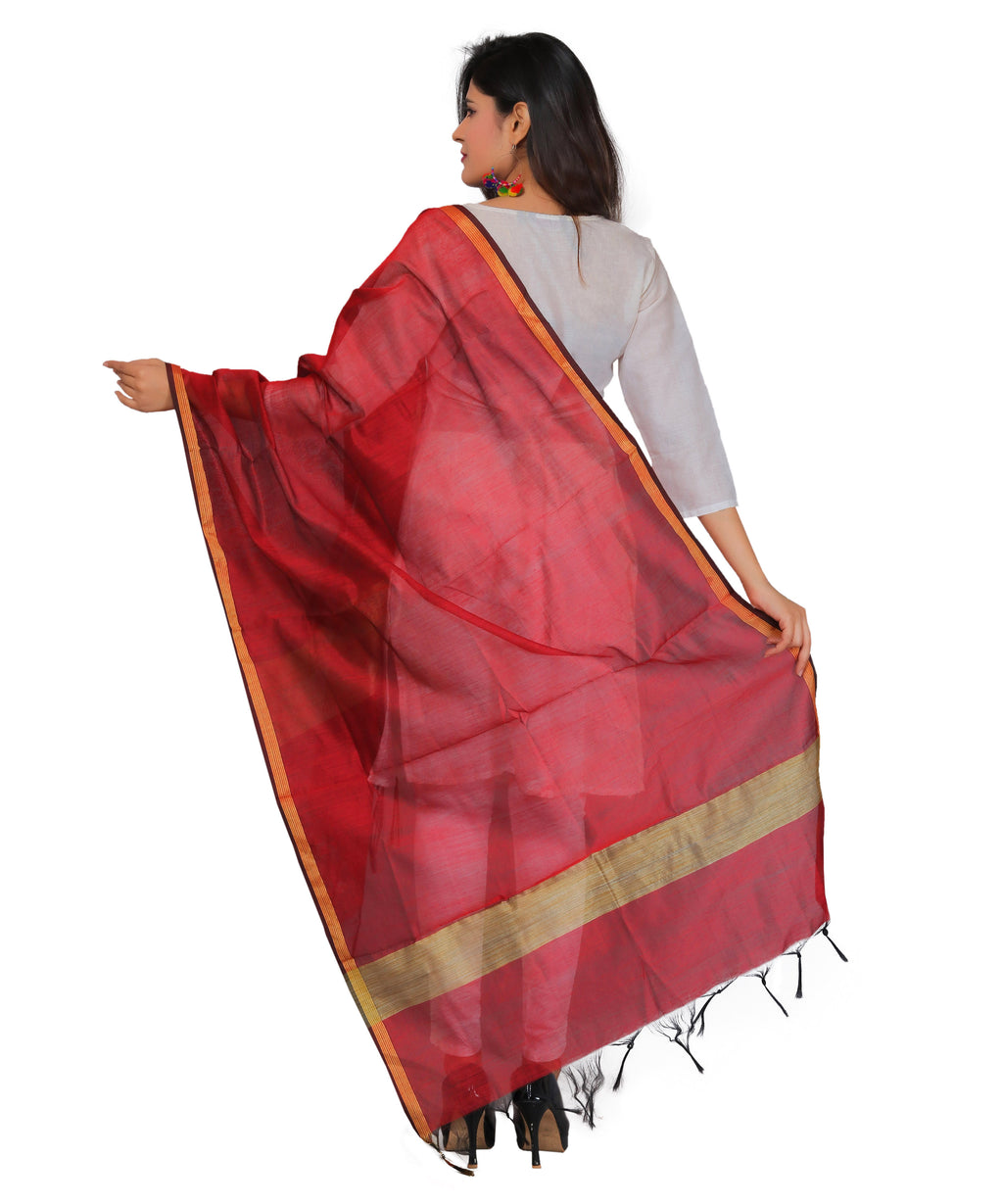 Banarasi Solid Cotton Silk Dupatta-Red