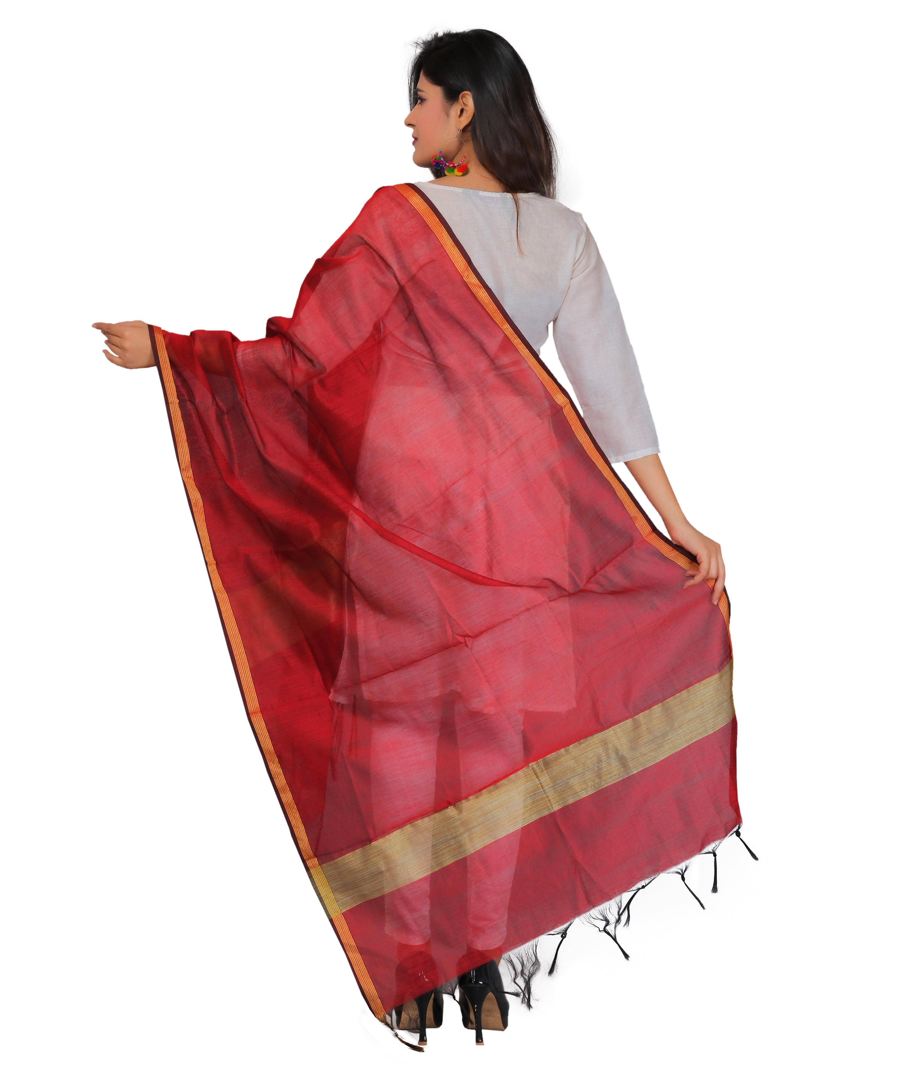 Banarasi Solid Cotton Silk Dupatta-Red
