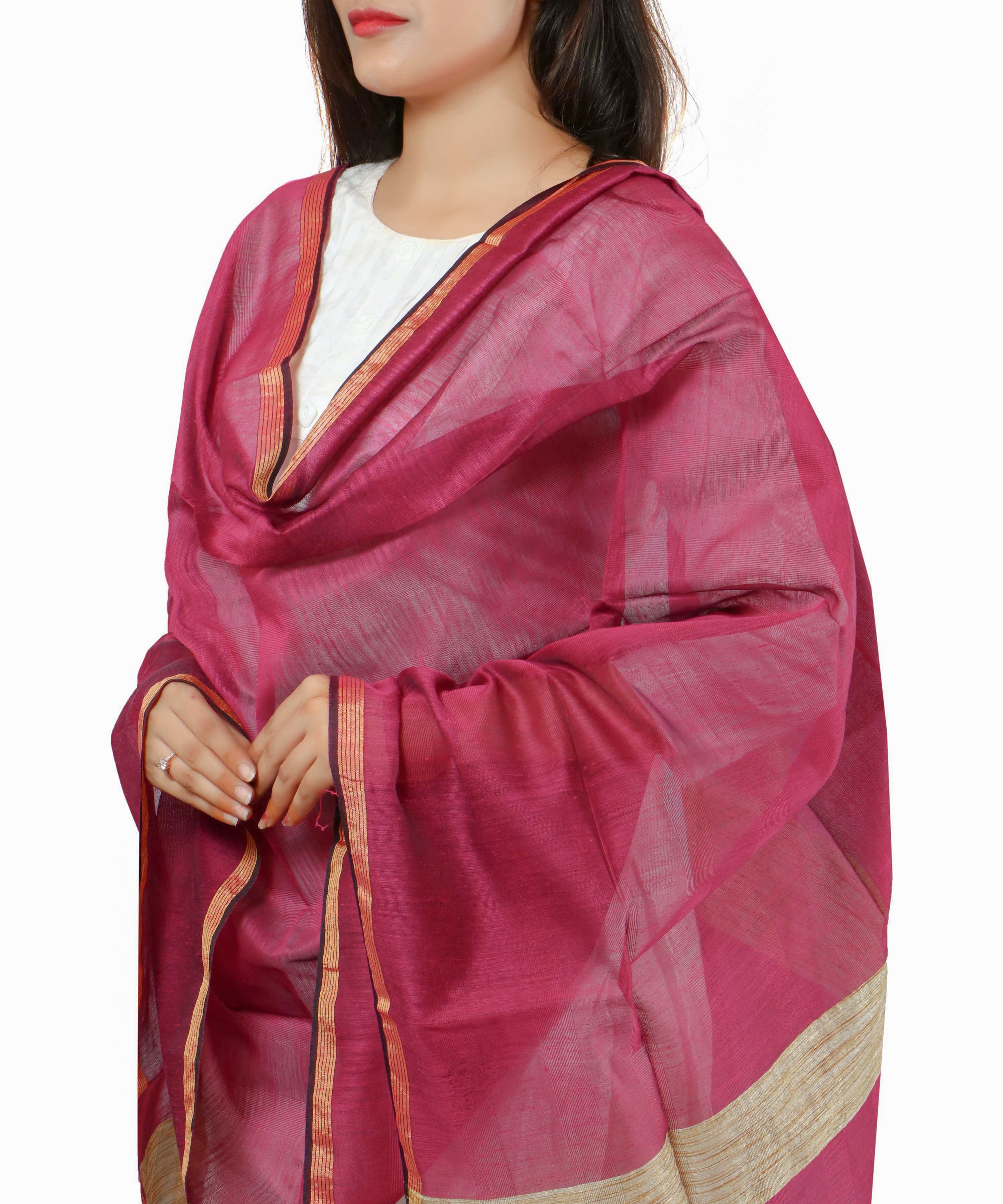 Banarasi Solid Cotton Silk Dupatta-Wine