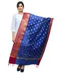 Banarasi Kora Silk Zari Dupatta with Shaded Border - Blue