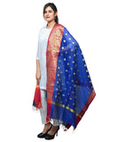 Banarasi Kora Silk Zari Dupatta with Shaded Border - Blue