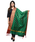 Banarasi Kora Silk Zari Dupatta with Shaded Border - Green
