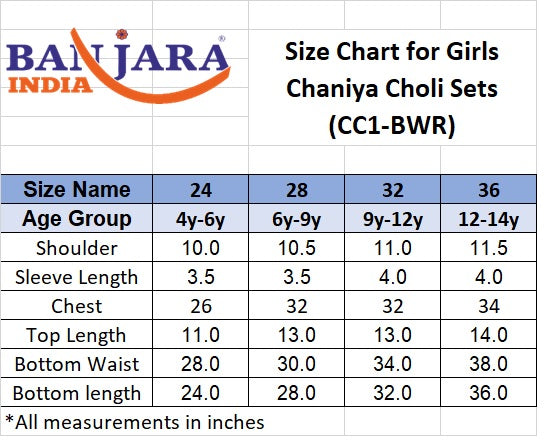 Banjara India Kutchi Embroidered Yellow Girls Chaniya Choli with Dupatta (CC1-BWR) - Yellow