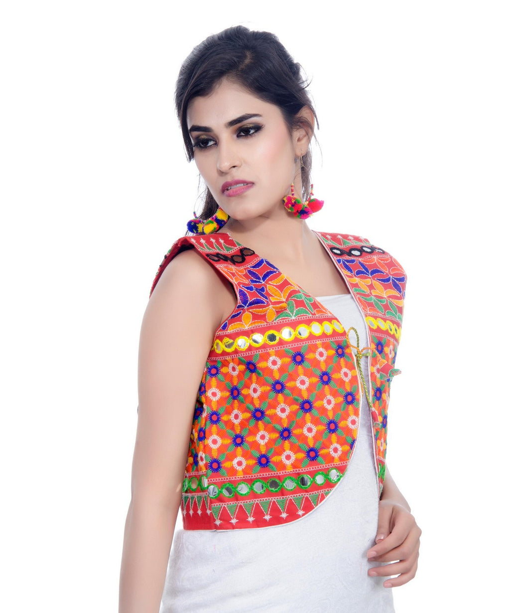Banjara India Women's Cotton Blend Kutchi Embroidered Sleeveless Short Jacket/Koti/Shrug (Bullet) - SJK-BLT03 - Banjara India