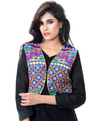 Banjara India Women's Cotton Blend Kutchi Embroidered Sleeveless Short Jacket/Koti/Shrug (Bullet) - SJK-BLT04 - Banjara India