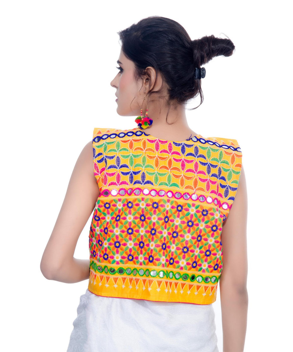 Banjara India Women's Cotton Blend Kutchi Embroidered Sleeveless Short Jacket/Koti/Shrug (Bullet) - SJK-BLT05 - Banjara India