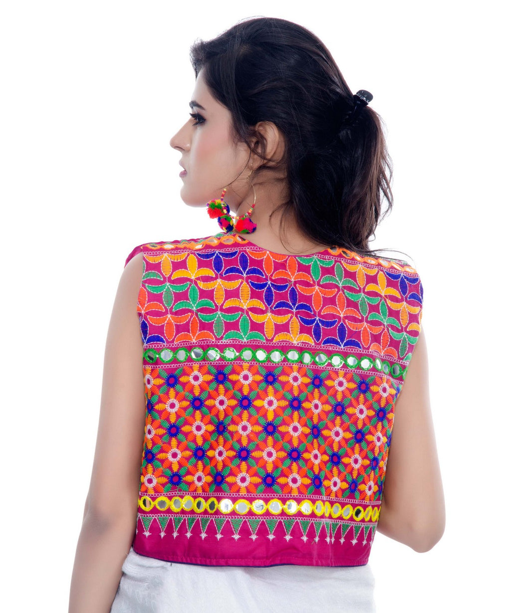 Banjara India Women's Cotton Blend Kutchi Embroidered Sleeveless Short Jacket/Koti/Shrug (Bullet) - SJK-BLT06 - Banjara India