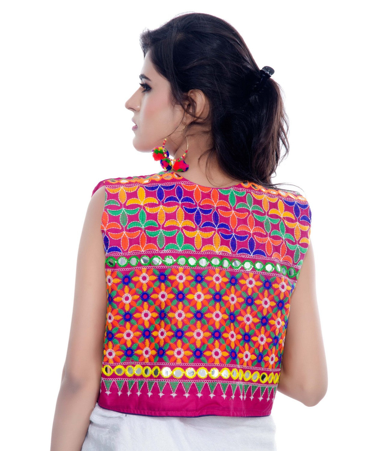 Banjara India Women's Cotton Blend Kutchi Embroidered Sleeveless Short Jacket/Koti/Shrug (Bullet) - SJK-BLT06 - Banjara India