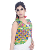 Banjara India Women's Cotton Blend Kutchi Embroidered Sleeveless Short Jacket/Koti/Shrug (Bullet) - SJK-BLT07 - Banjara India