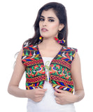 Banjara India Women's Cotton Blend Kutchi Embroidered Sleeveless Short Jacket/Koti/Shrug (Chidiya) - SJK-CDY01 - Banjara India