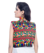 Banjara India Women's Cotton Blend Kutchi Embroidered Sleeveless Short Jacket/Koti/Shrug (Chidiya) - SJK-CDY01 - Banjara India