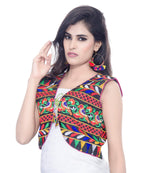 Banjara India Women's Cotton Blend Kutchi Embroidered Sleeveless Short Jacket/Koti/Shrug (Chidiya) - SJK-CDY01 - Banjara India