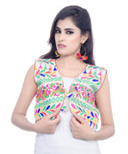 Banjara India Women's Cotton Blend Kutchi Embroidered Sleeveless Short Jacket/Koti/Shrug (Chidiya) - SJK-CDY02 - Banjara India