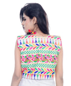 Banjara India Women's Cotton Blend Kutchi Embroidered Sleeveless Short Jacket/Koti/Shrug (Chidiya) - SJK-CDY02 - Banjara India