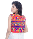 Banjara India Women's Cotton Blend Kutchi Embroidered Sleeveless Short Jacket/Koti/Shrug (Chidiya) - SJK-CDY03 - Banjara India