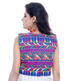 Banjara India Women's Cotton Blend Kutchi Embroidered Sleeveless Short Jacket/Koti/Shrug (Chidiya) - SJK-CDY04 - Banjara India