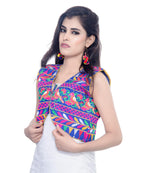 Banjara India Women's Cotton Blend Kutchi Embroidered Sleeveless Short Jacket/Koti/Shrug (Chidiya) - SJK-CDY04 - Banjara India