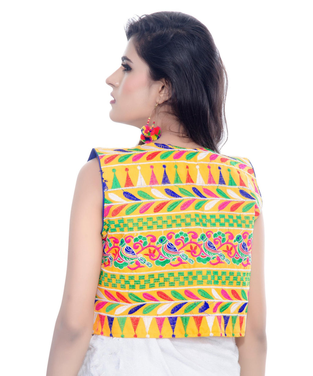 Cotton Kutchi Embroidered Short Jacket/Koti/Shrug (Chidiya) - SJK-CDY05
