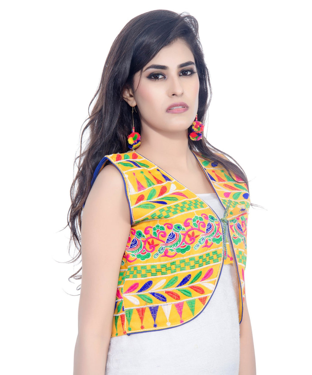 Cotton Kutchi Embroidered Short Jacket/Koti/Shrug (Chidiya) - SJK-CDY05