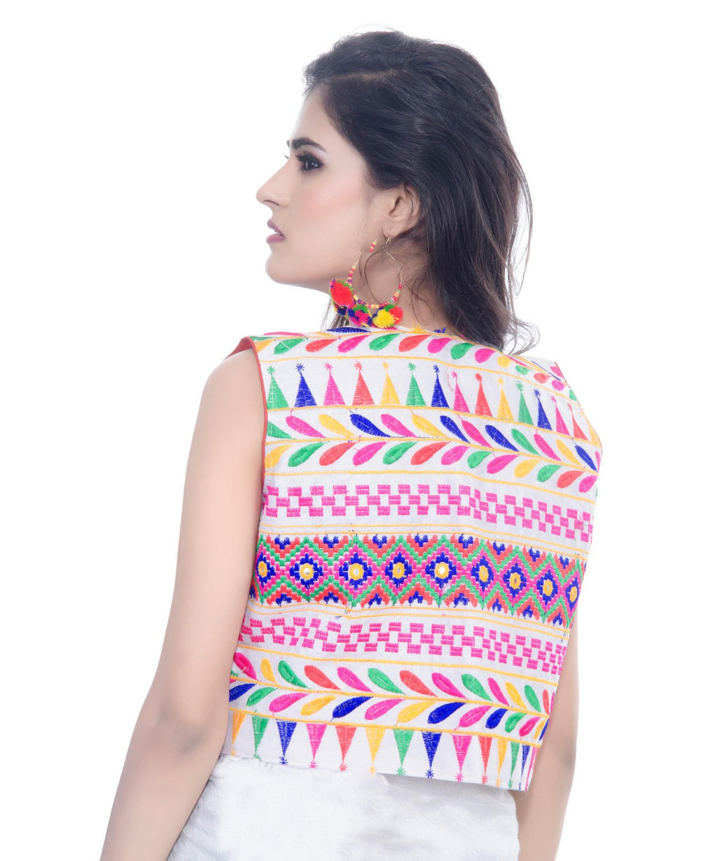 Banjara India Women's Cotton Blend Kutchi Embroidered Sleeveless Short Jacket/Koti/Shrug (Chokdo) - SJK-CKD02 - Banjara India