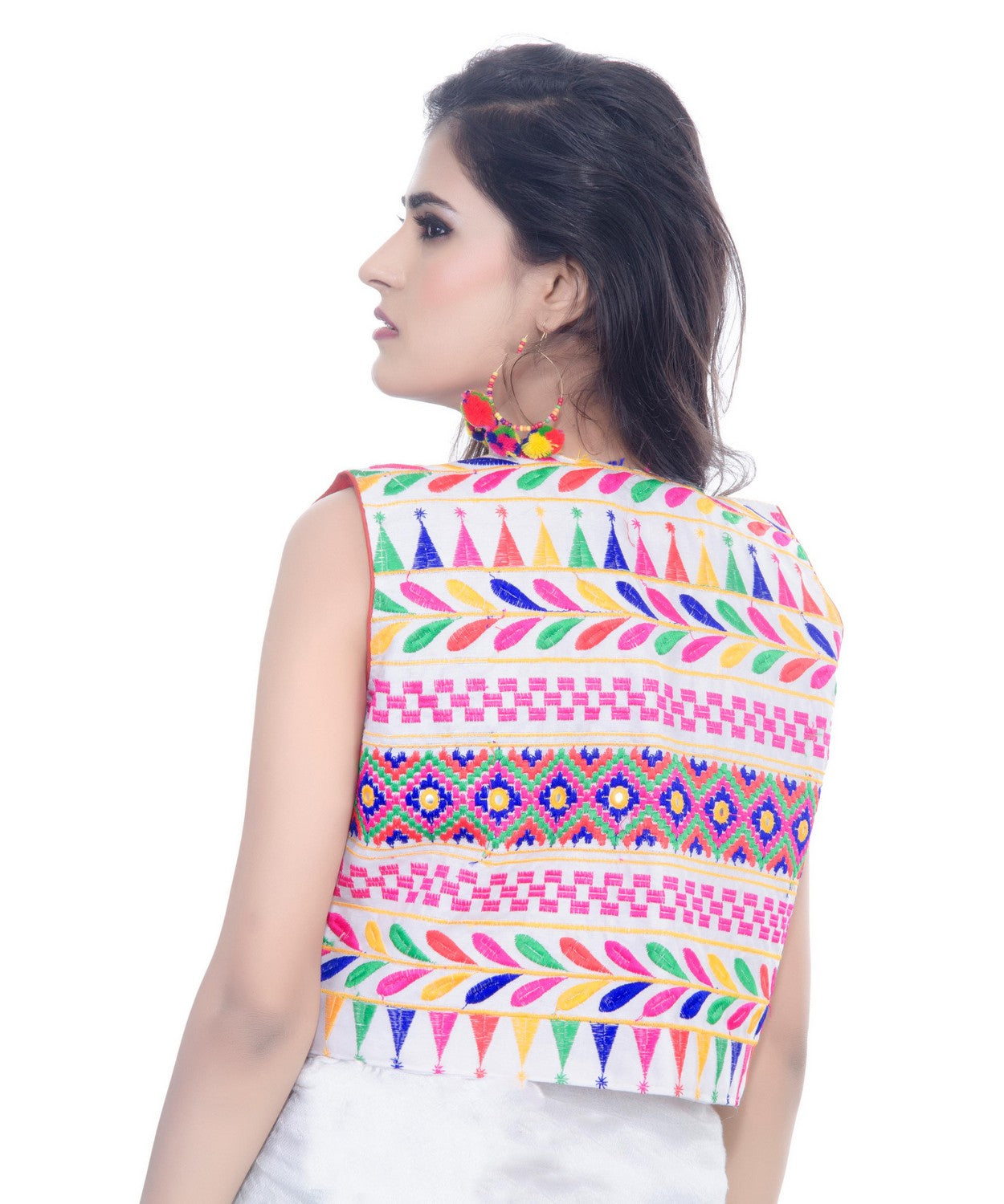 Banjara India Women's Cotton Blend Kutchi Embroidered Sleeveless Short Jacket/Koti/Shrug (Chokdo) - SJK-CKD02 - Banjara India