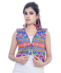 Banjara India Women's Cotton Blend Kutchi Embroidered Sleeveless Short Jacket/Koti/Shrug (Chokdo) - SJK-CKD04 - Banjara India