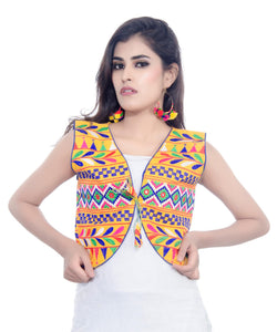 Banjara India Women's Cotton Blend Kutchi Embroidered Sleeveless Short Jacket/Koti/Shrug (Chokdo) - SJK-CKD05 - Banjara India