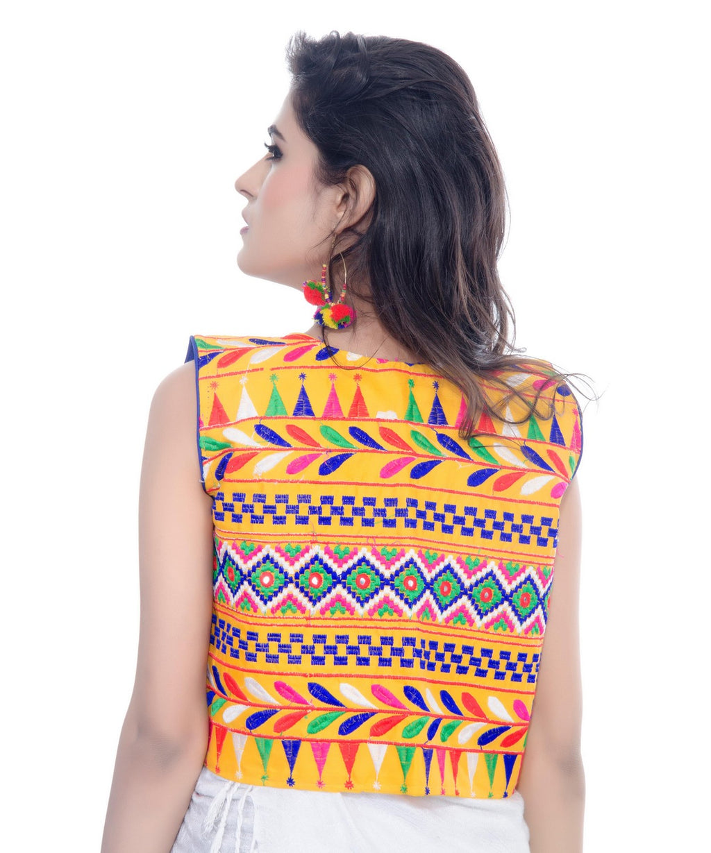 Banjara India Women's Cotton Blend Kutchi Embroidered Sleeveless Short Jacket/Koti/Shrug (Chokdo) - SJK-CKD05 - Banjara India