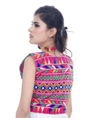 Banjara India Women's Cotton Blend Kutchi Embroidered Sleeveless Short Jacket/Koti/Shrug (Chidiya) - SJK-CDY06 - Banjara India