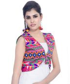 Banjara India Women's Cotton Blend Kutchi Embroidered Sleeveless Short Jacket/Koti/Shrug (Chidiya) - SJK-CDY06 - Banjara India