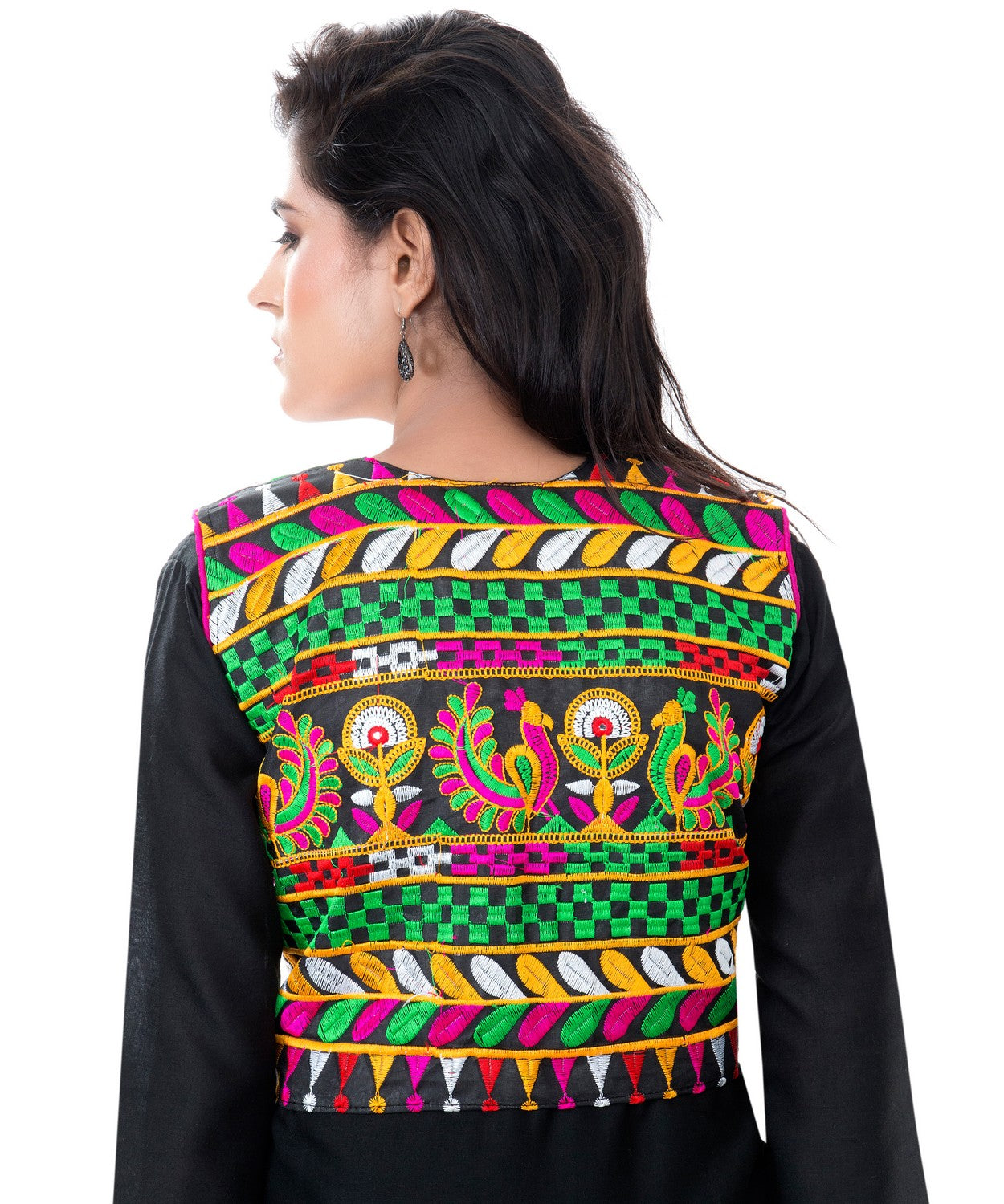 Banjara India Women's Cotton Blend Kutchi Embroidered Sleeveless Short Jacket/Koti/Shrug (Duck ) - SJK-DCK01 - Banjara India