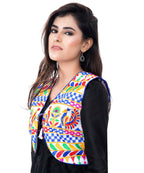 Banjara India Women's Cotton Blend Kutchi Embroidered Sleeveless Short Jacket/Koti/Shrug (Duck ) - SJK-DCK02 - Banjara India