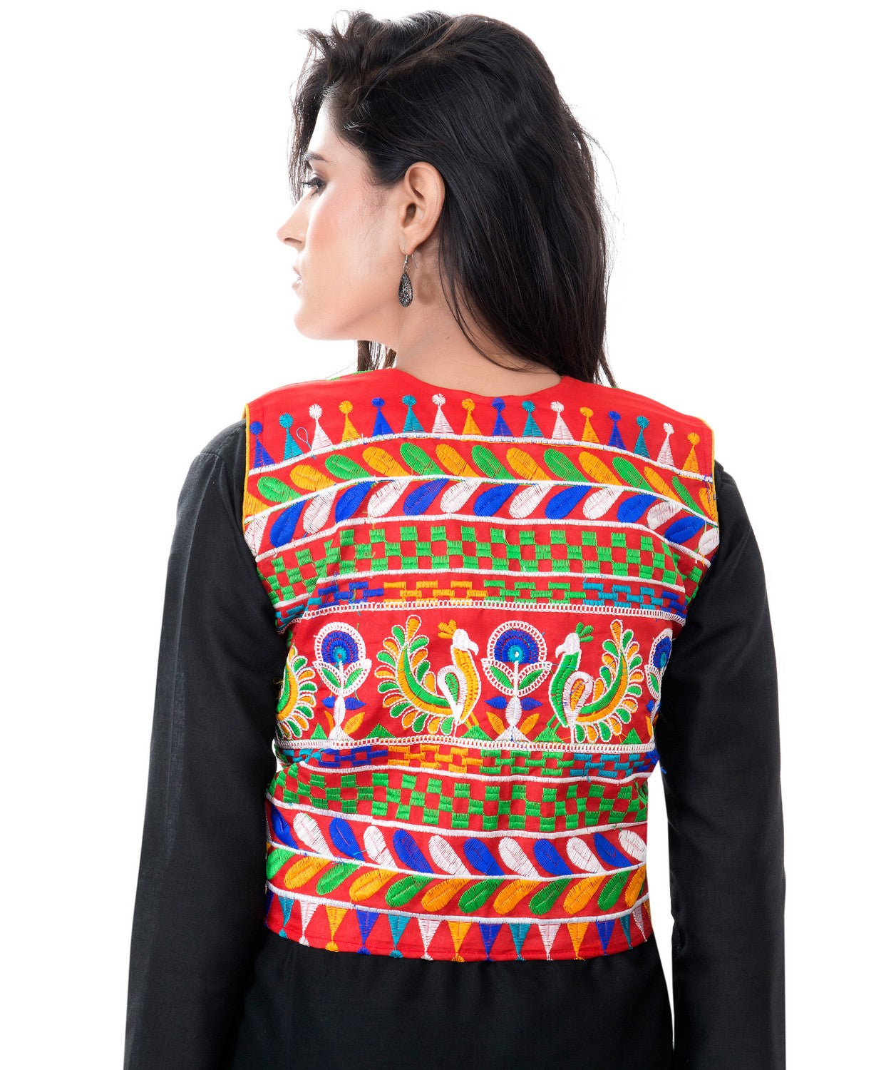 Banjara India Women's Cotton Blend Kutchi Embroidered Sleeveless Short Jacket/Koti/Shrug (Duck ) - SJK-DCK03 - Banjara India