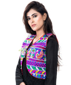 Banjara India Women's Cotton Blend Kutchi Embroidered Sleeveless Short Jacket/Koti/Shrug (Duck ) - SJK-DCK04 - Banjara India