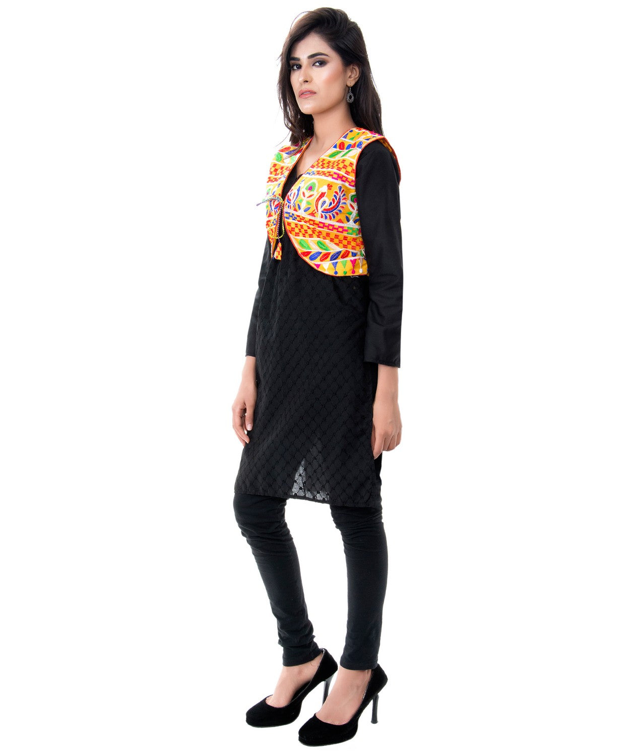 Banjara India Women's Cotton Blend Kutchi Embroidered Sleeveless Short Jacket/Koti/Shrug (Duck ) - SJK-DCK05 - Banjara India