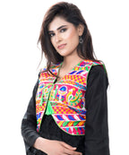 Banjara India Women's Cotton Blend Kutchi Embroidered Sleeveless Short Jacket/Koti/Shrug (Duck ) - SJK-DCK06 - Banjara India
