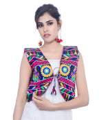 Banjara India Women's Cotton Blend Kutchi Embroidered Sleeveless Short Jacket/Koti/Shrug (Dholak) - SJK-DHK01 - Banjara India