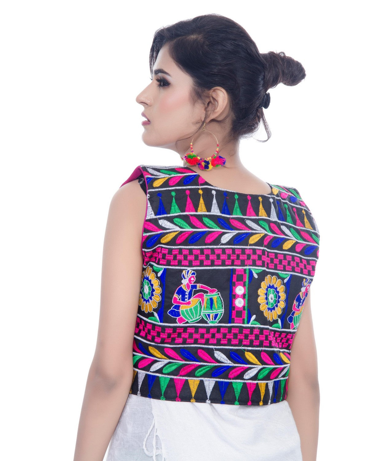 Banjara India Women's Cotton Blend Kutchi Embroidered Sleeveless Short Jacket/Koti/Shrug (Dholak) - SJK-DHK01 - Banjara India
