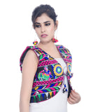 Banjara India Women's Cotton Blend Kutchi Embroidered Sleeveless Short Jacket/Koti/Shrug (Dholak) - SJK-DHK01 - Banjara India