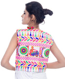 Banjara India Women's Cotton Blend Kutchi Embroidered Sleeveless Short Jacket/Koti/Shrug (Dholak) - SJK-DHK02 - Banjara India