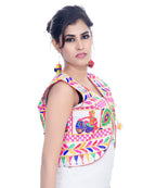 Banjara India Women's Cotton Blend Kutchi Embroidered Sleeveless Short Jacket/Koti/Shrug (Dholak) - SJK-DHK02 - Banjara India