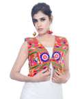 Banjara India Women's Cotton Blend Kutchi Embroidered Sleeveless Short Jacket/Koti/Shrug (Dholak) - SJK-DHK03 - Banjara India