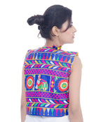 Banjara India Women's Cotton Blend Kutchi Embroidered Sleeveless Short Jacket/Koti/Shrug (Dholak) - SJK-DHK04 - Banjara India