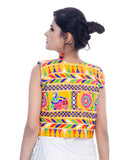 Banjara India Women's Cotton Blend Kutchi Embroidered Sleeveless Short Jacket/Koti/Shrug (Dholak) - SJK-DHK05 - Banjara India