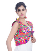 Banjara India Women's Cotton Blend Kutchi Embroidered Sleeveless Short Jacket/Koti/Shrug (Dholak) - SJK-DHK06 - Banjara India