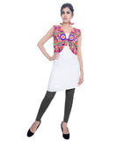 Banjara India Women's Cotton Blend Kutchi Embroidered Sleeveless Short Jacket/Koti/Shrug (Dholak) - SJK-DHK06 - Banjara India