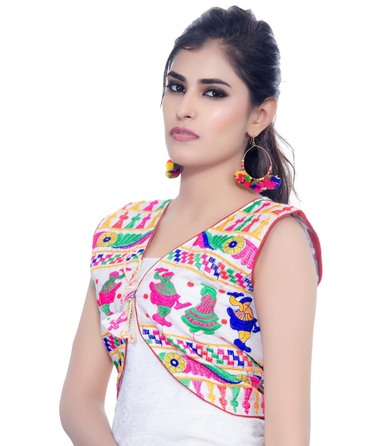 Banjara India Women's Cotton Blend Kutchi Embroidered Sleeveless Short Jacket/Koti/Shrug (Dandiya) - SJK-DND02 - Banjara India