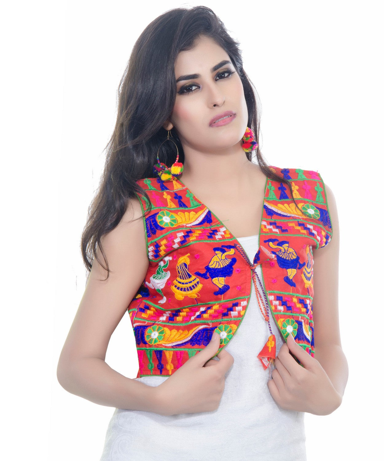 Banjara India Women's Cotton Blend Kutchi Embroidered Sleeveless Short Jacket/Koti/Shrug (Dandiya) - SJK-DND03 - Banjara India
